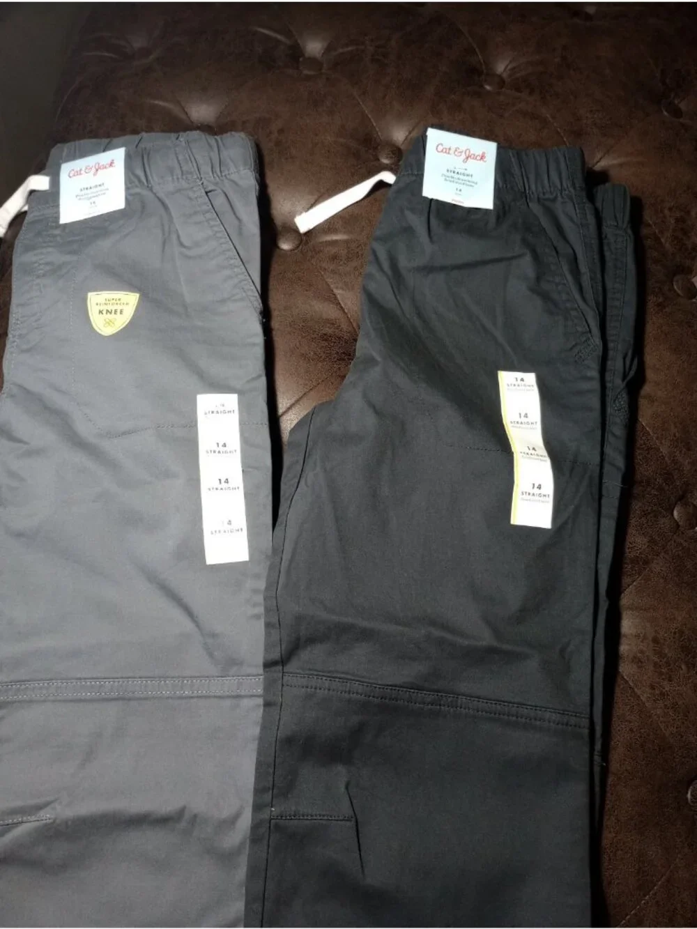 Set Of 2 Cat and Jack Boys Size 14 Straight Pull On  Pants Reinforced Knee
